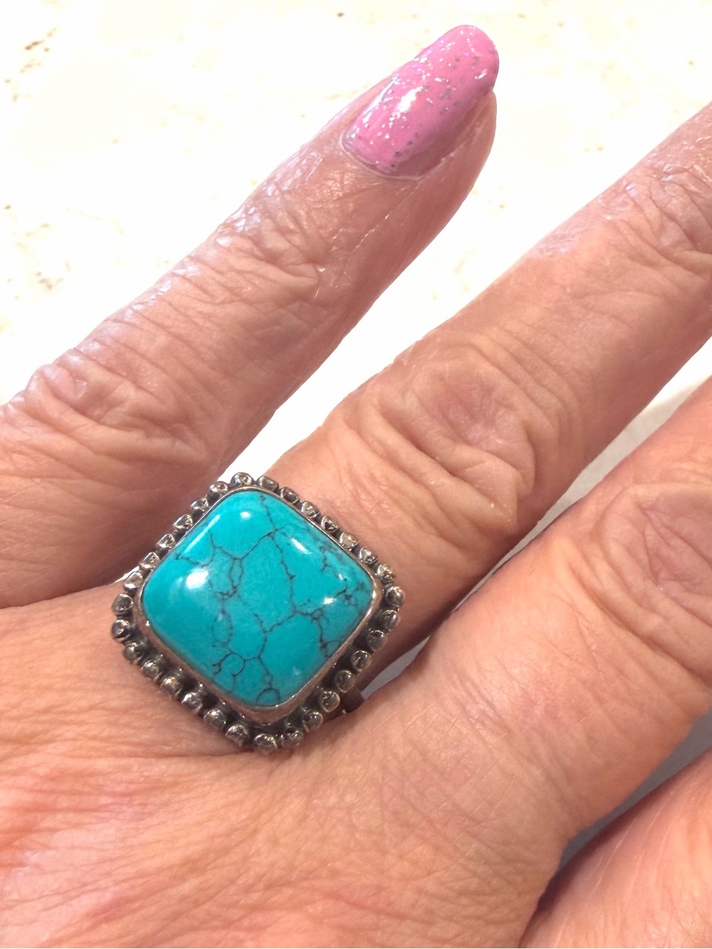Native American Style Sterling Silver Turquoise Statement Ring 7